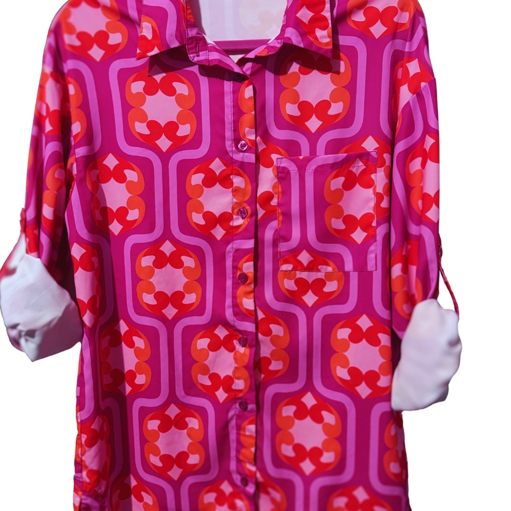 Vibrant Pink and Red Geometric Blouse